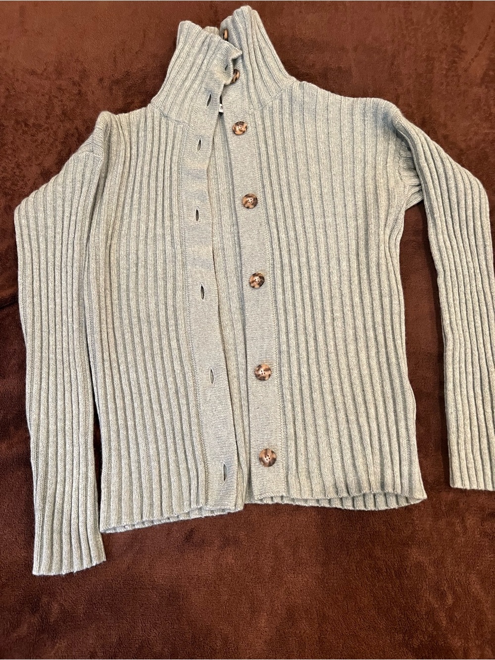 Madewell Light Gray Ribbed Button-Front Cardigan